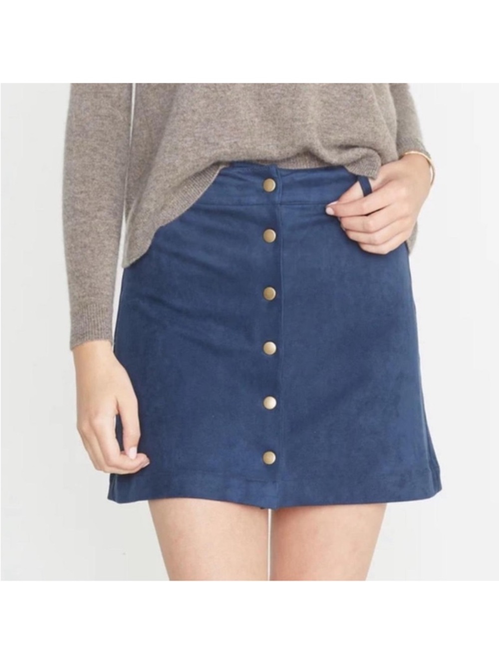 Marine Layer A-Line Rosie Skirt Faux Suede Indigo Blue Mini Snap Button Fall